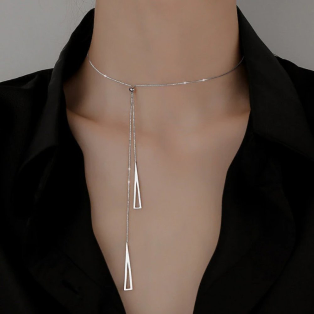 NEW Silver Hollow Triangle Necklace - Picture 2 of 5